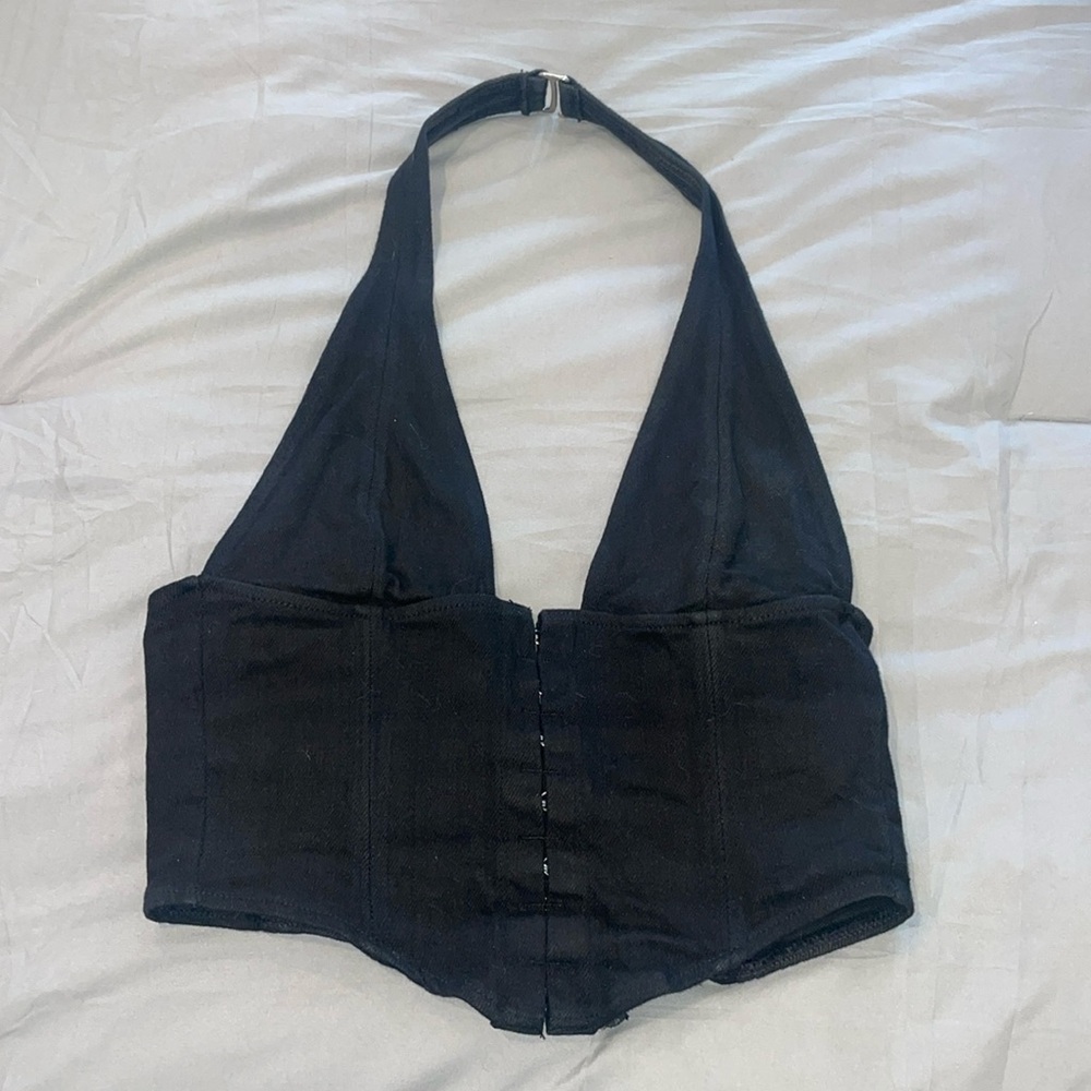 White Fox Black Halter Top